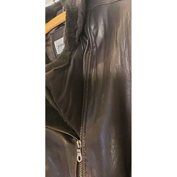 Andrew Marc Addition Women Brown Bomber Leather Jacket Faux Fur Collar Small VTG - Picture 3 of 16